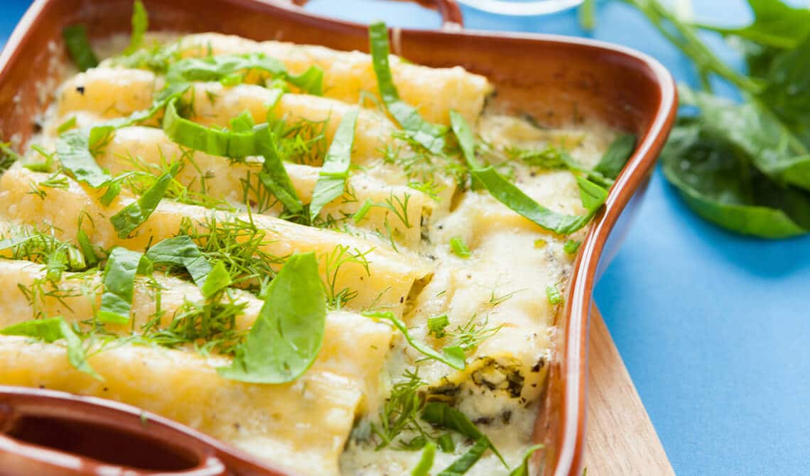 Canelones con mousse de oca