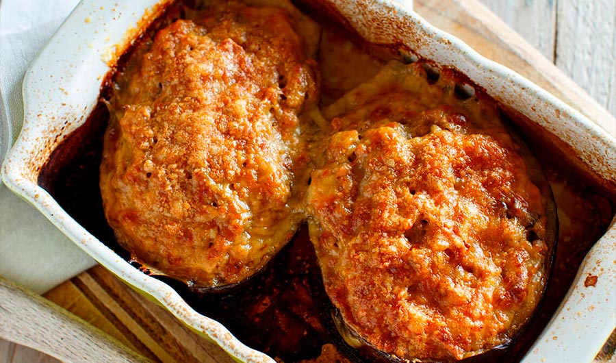 Berenjenas rellenas de gambas y anchoas